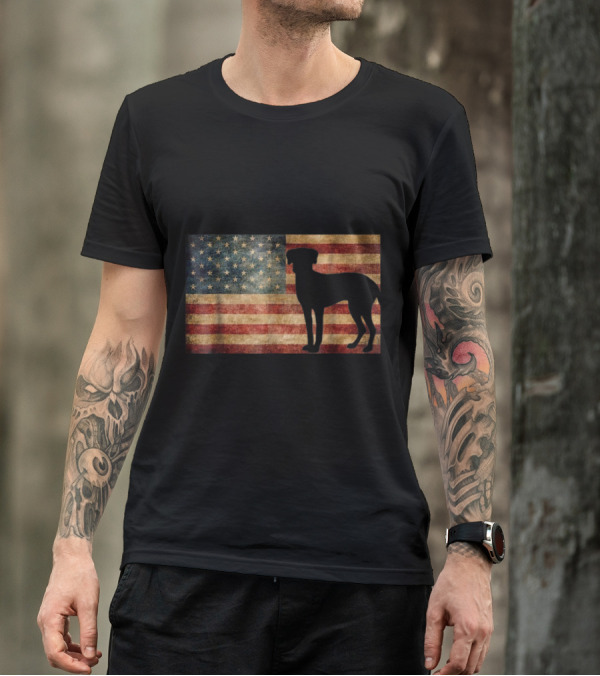 American Flag Catahoula Leopard Dog Silhouette Patriotic T-Shirt