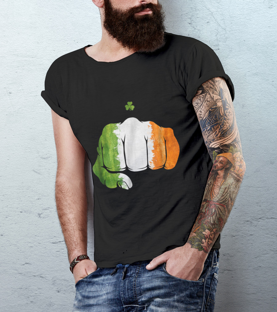 Irish Tricolor Fist Mixed Martial Arts With Shamrock T-Shirt