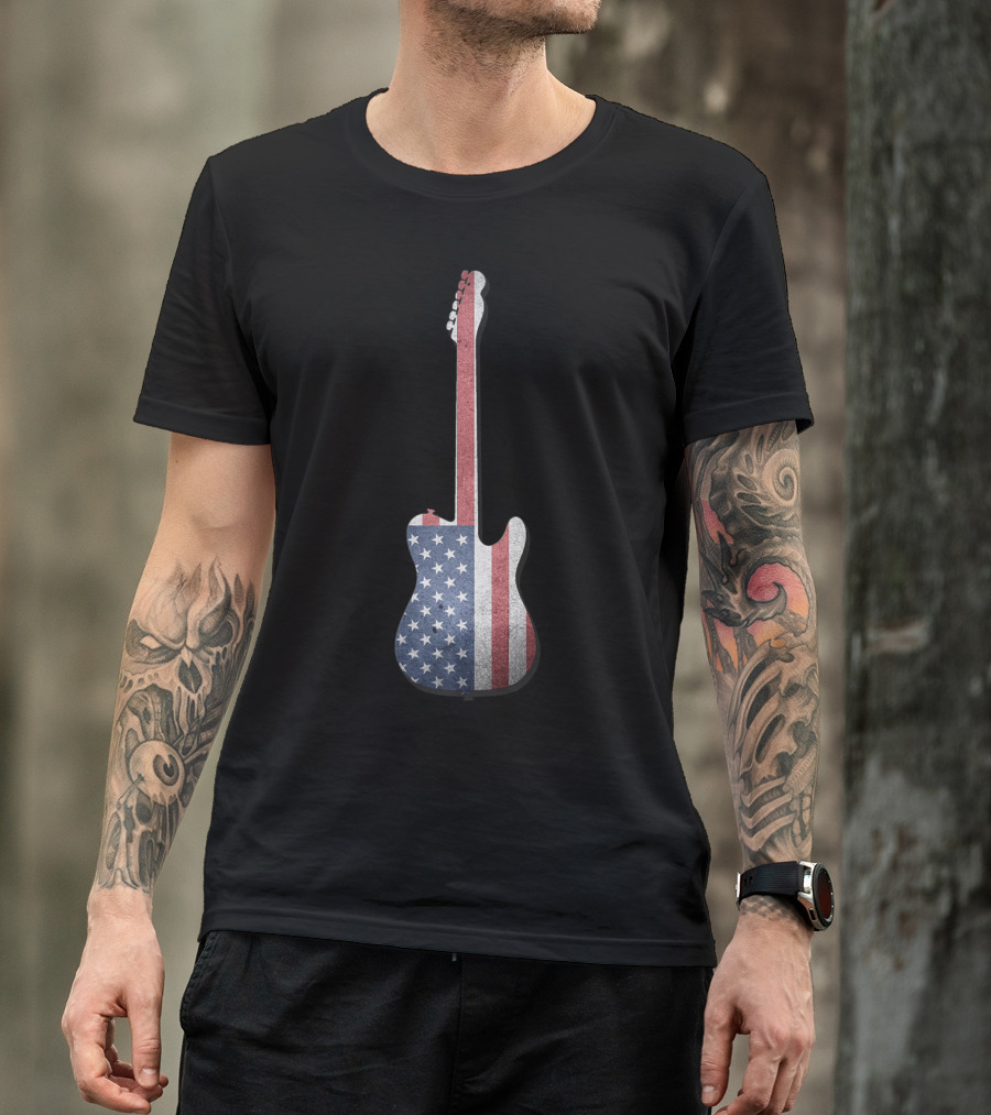 American Flag Classic Guitar Silhouette T-Shirt