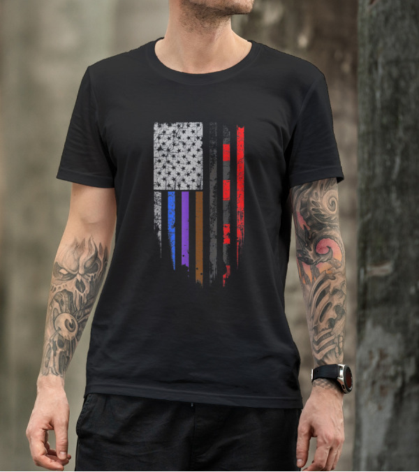 Jiu Jitsu Stars And Stripes Flag With BJJ Belt Colors Inspired T-Shirt