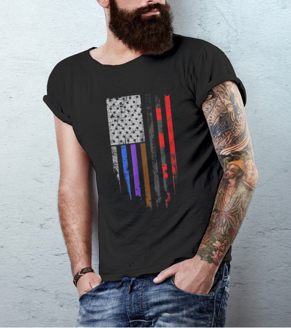 Jiu Jitsu Stars And Stripes Flag With BJJ Belt Colors Inspired T-Shirt