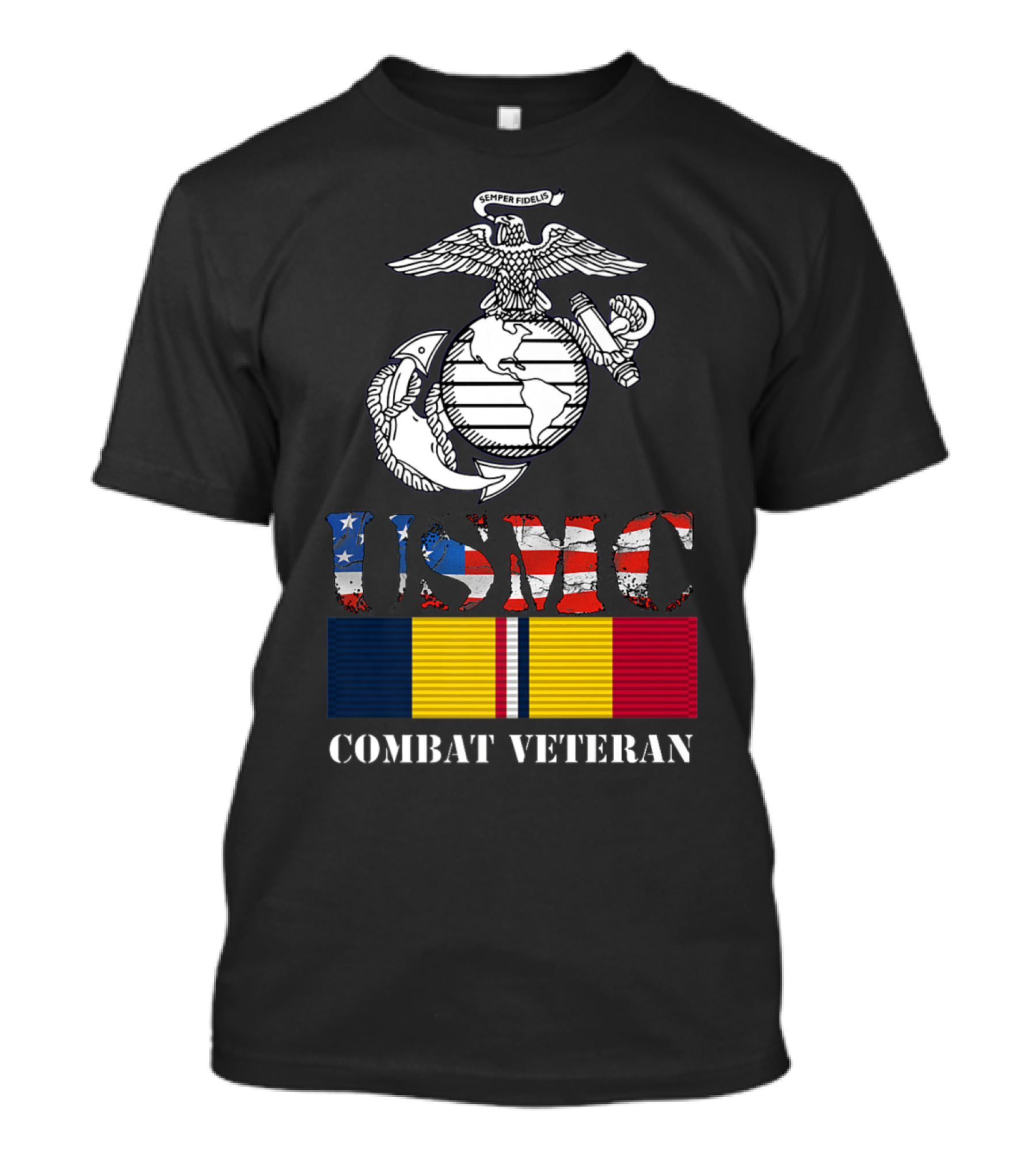 USMC Semper Fi American Flag Combat Veteran T-Shirt