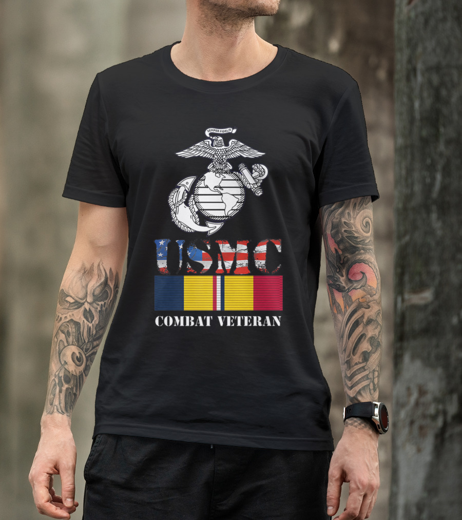 USMC Semper Fi American Flag Combat Veteran T-Shirt