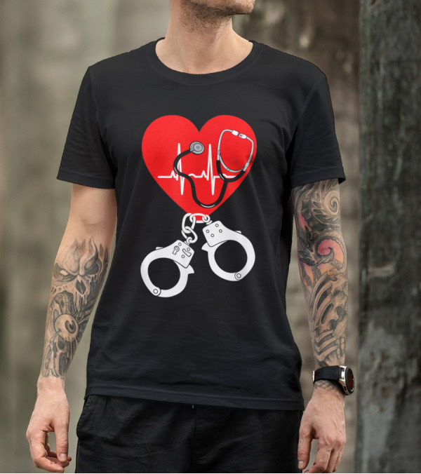 Correctional Nurse Heartbeat Stethoscope And Handcuffs T-Shirt