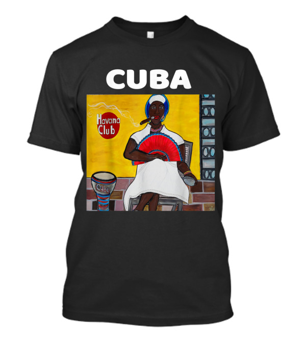 Cuba Havana Club Afro Cuban Lady With Fan And Drum T-Shirt