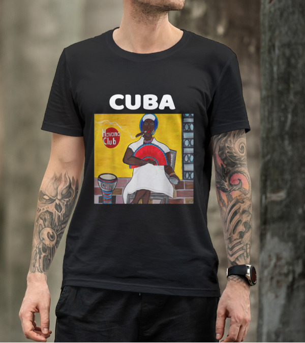 Cuba Havana Club Afro Cuban Lady With Fan And Drum T-Shirt