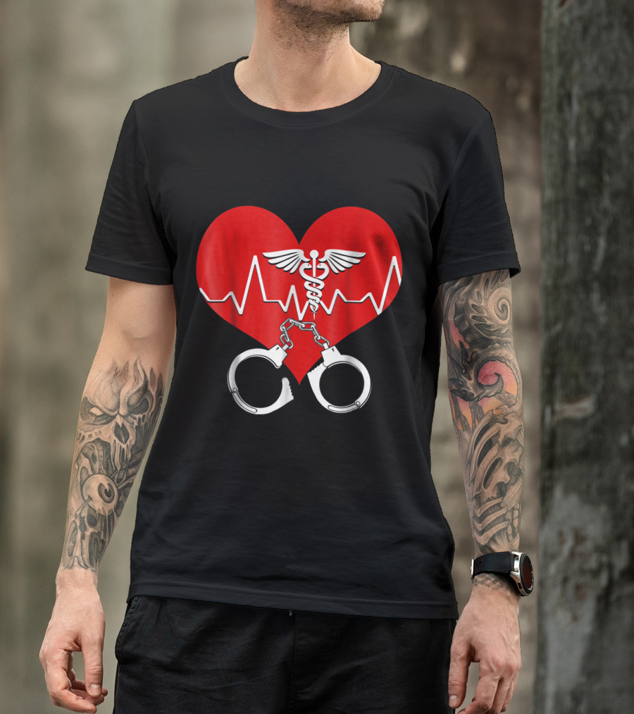 Corrections Correctional Jail Prison Heartbeat Caduceus Handcuffs T-Shirt