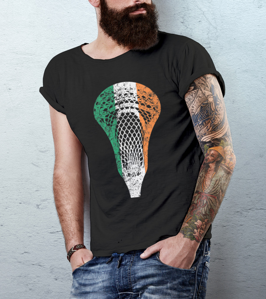 Irish Flag Lacrosse Stick Head Ireland Flag Colors T-Shirt