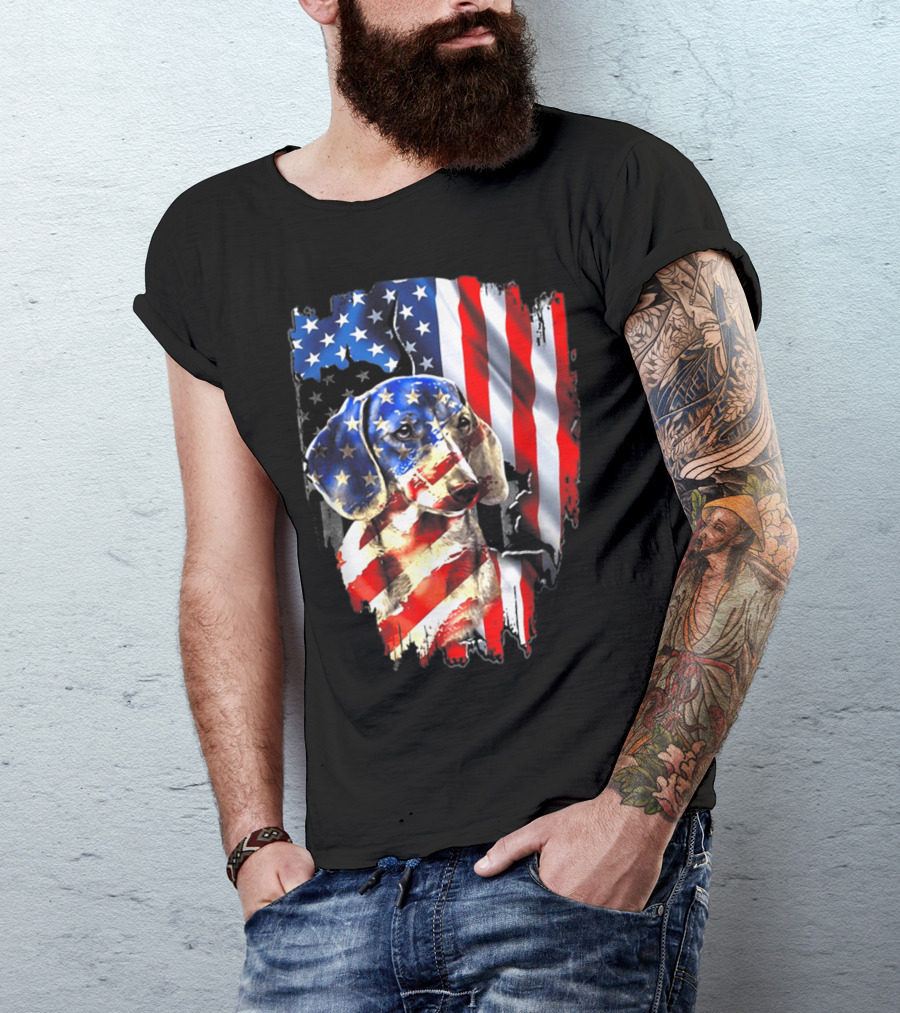 American Flag Dachshund Stars And Stripes Patriotic T-Shirt