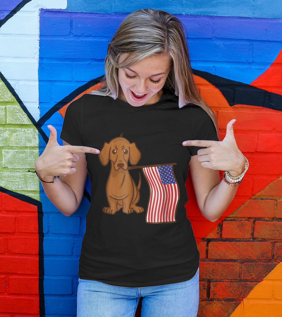 Dachshund With American Flag T-Shirt