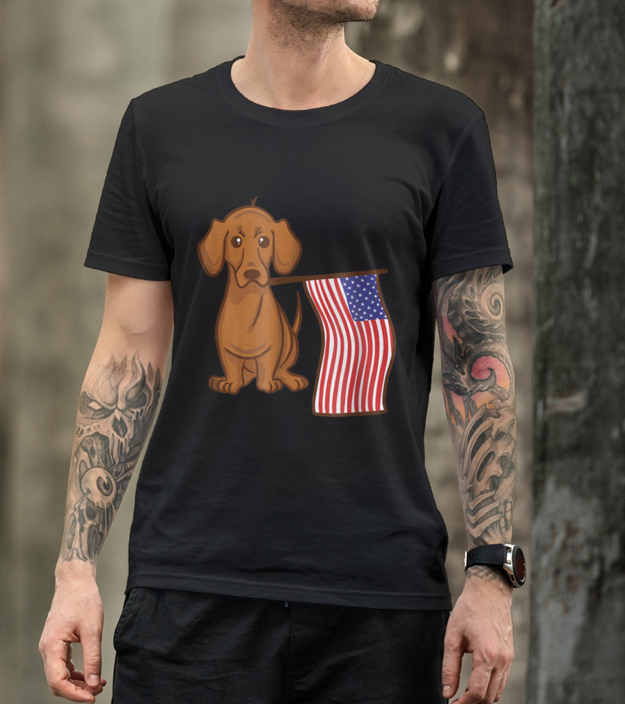 Dachshund With American Flag T-Shirt