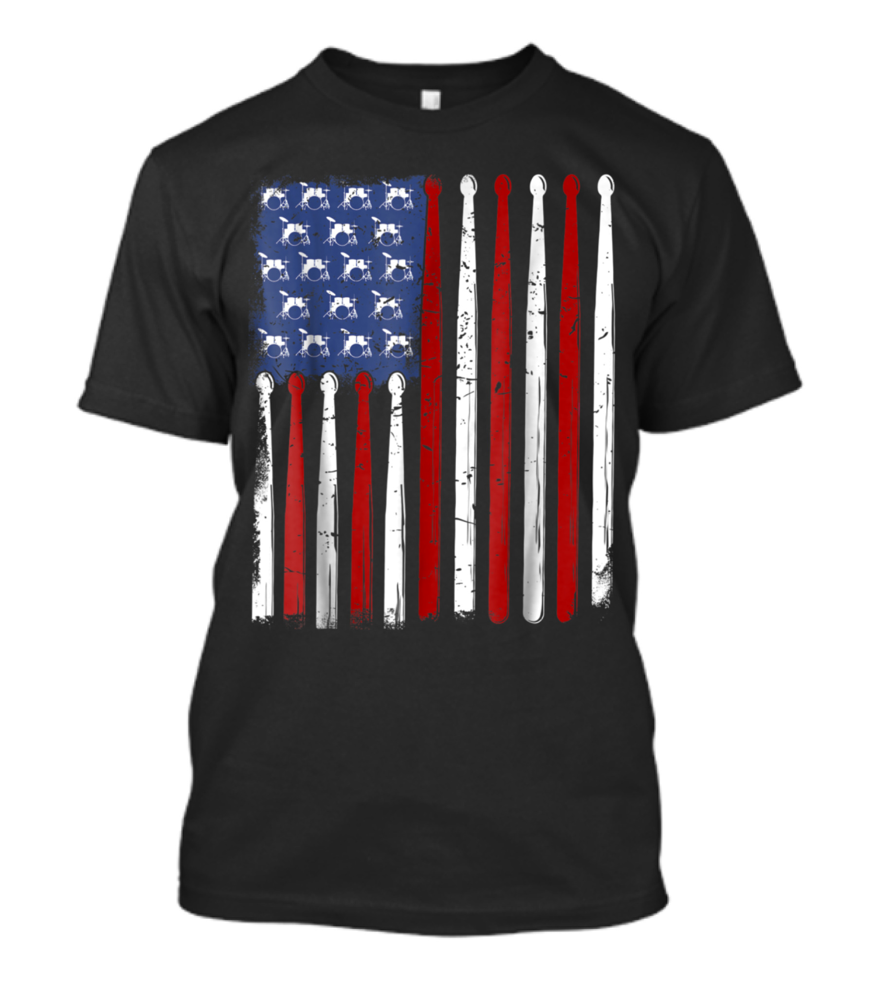 American Flag With Drumkits And Drumsticks T-Shirt