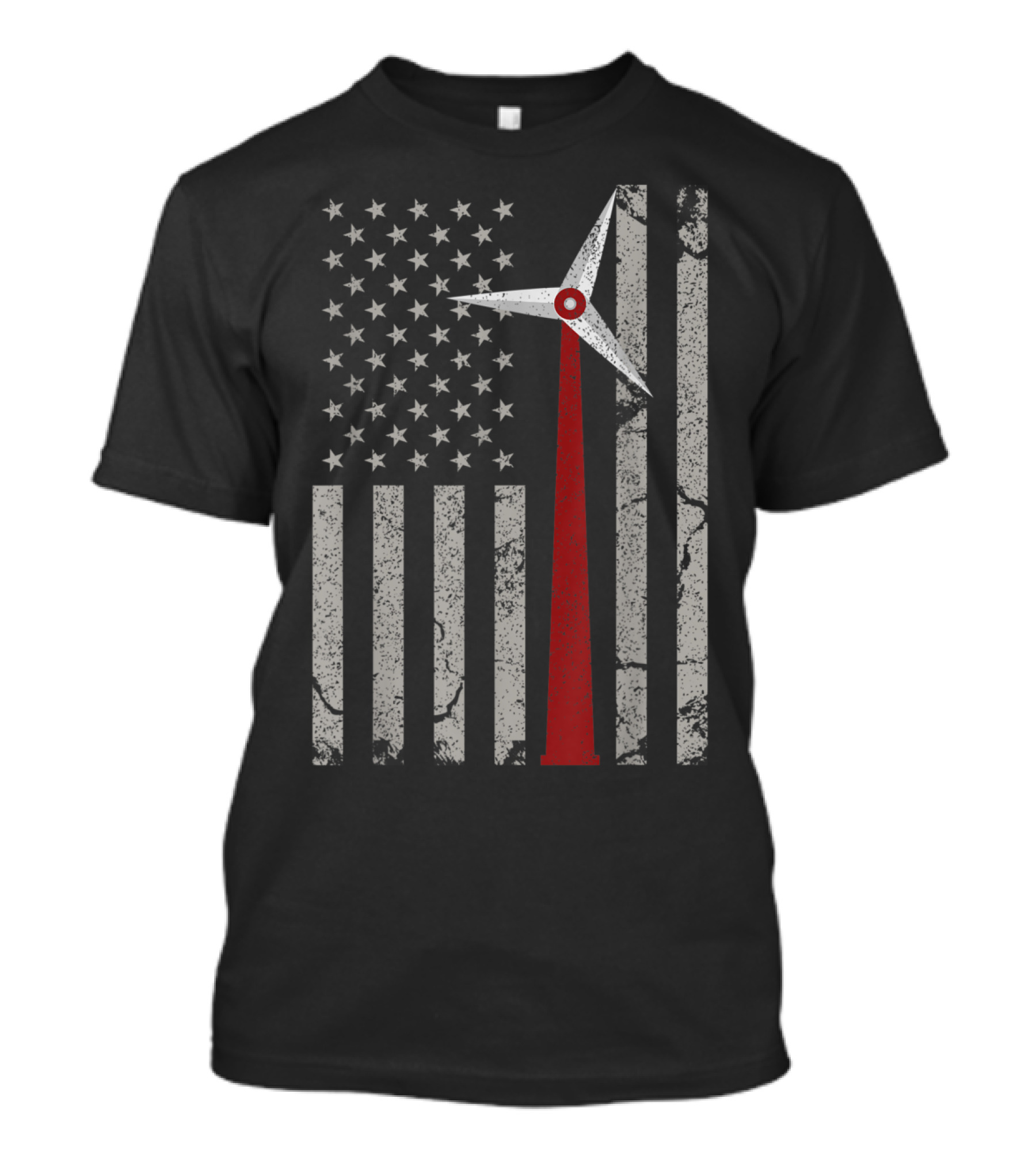 American Flag With Wind Turbine Stripes Engineer T-Shirt