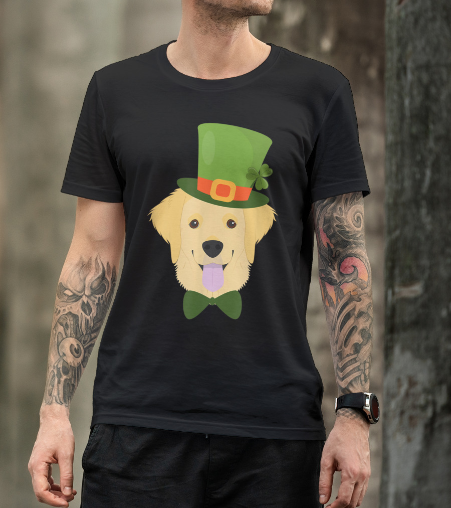 Irish Golden Retriever Dog Lovers St Patrick's Day Festive Hat Bow Tie Shamrock T-Shirt