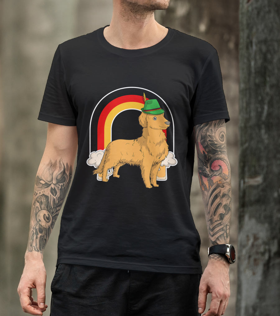Golden Retriever Dog With German Hat Oktoberfest Beer Rainbow T-Shirt