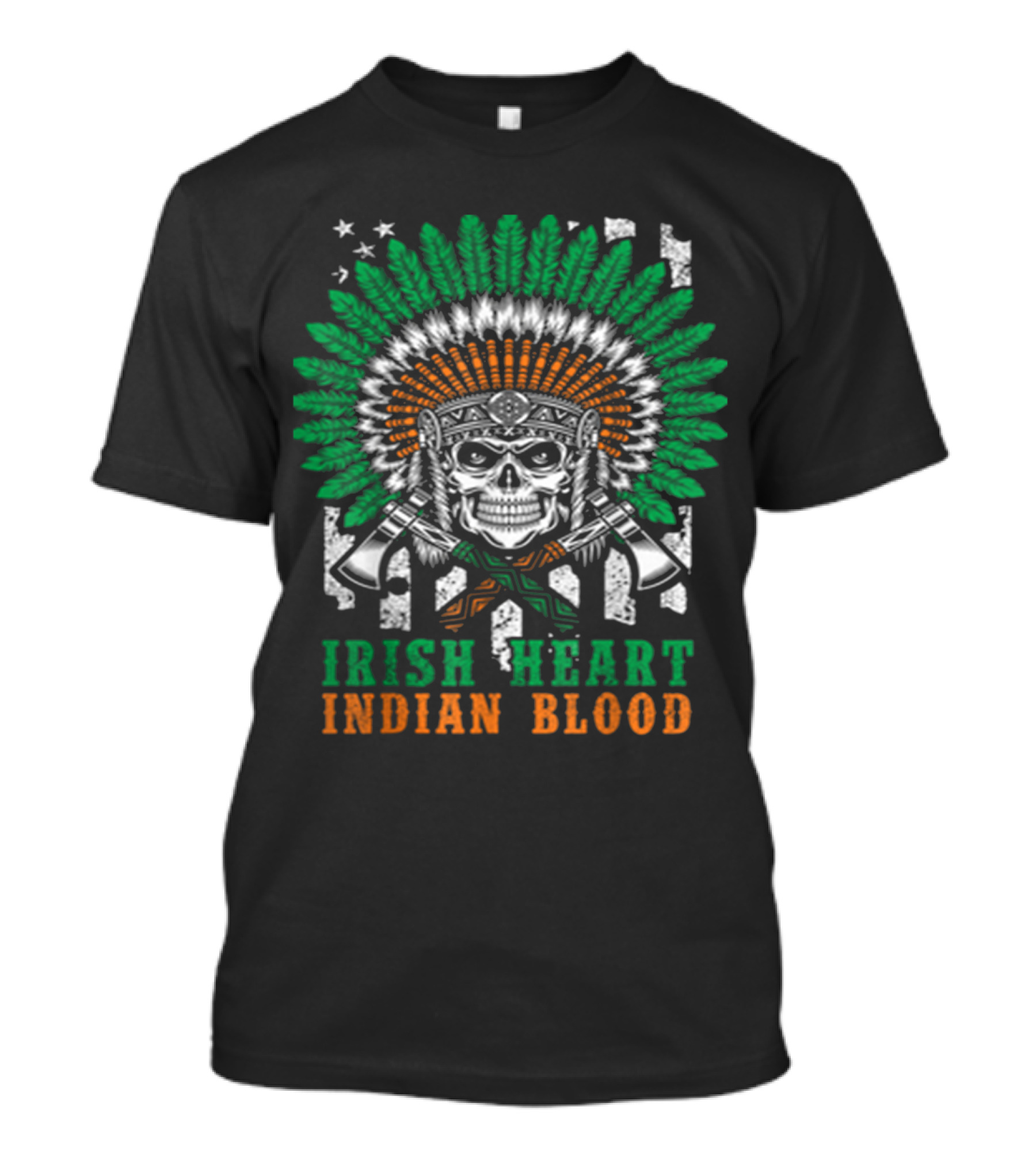 Irish Heart Indian Blood Skull Headdress And Crossed Axes T-Shirt