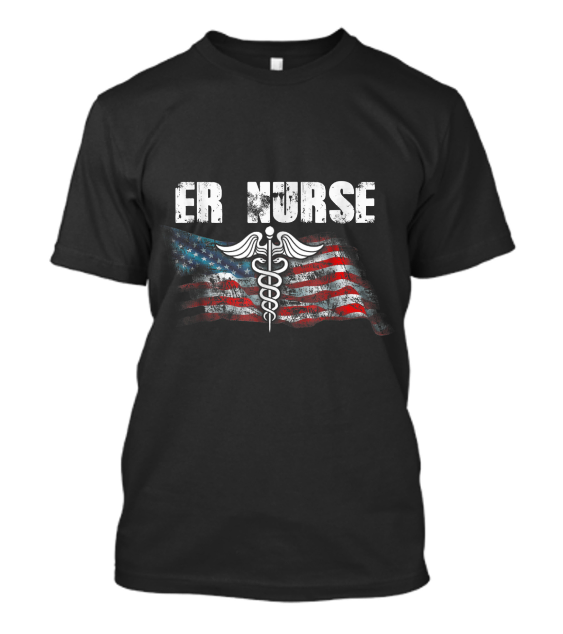 ER Nurse American Flag With Caduceus T-Shirt