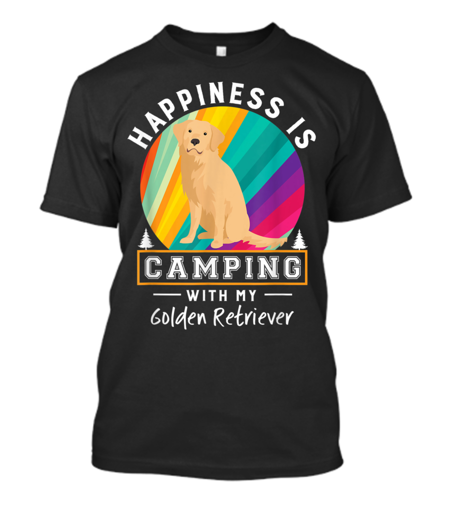Happiness Is Camping With My Golden Retriever Rainbow Circle T-Shirt