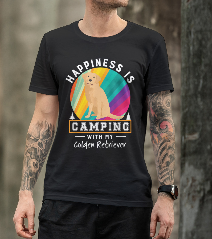 Happiness Is Camping With My Golden Retriever Rainbow Circle T-Shirt