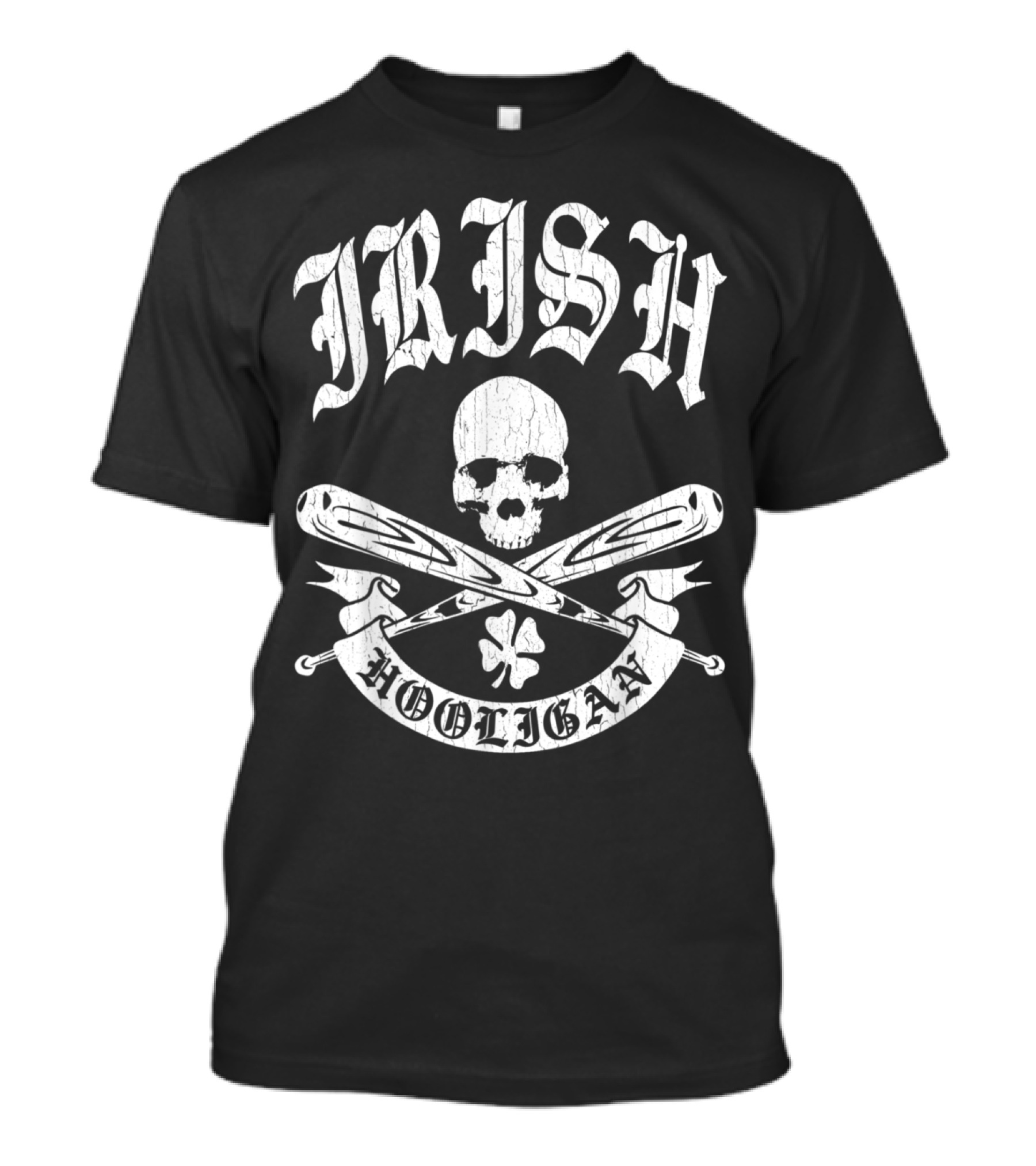 IRISH HOOLIGAN Skull With Crossed Baseball Bats And Shamrock T-Shirt