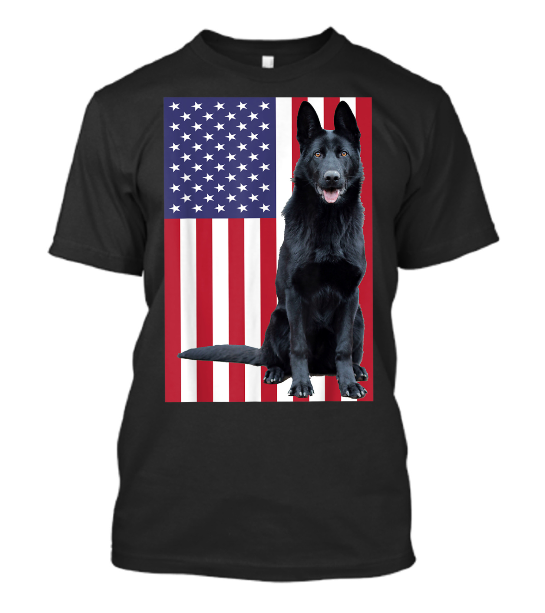 Black German Shepherd With American Flag Background T-Shirt