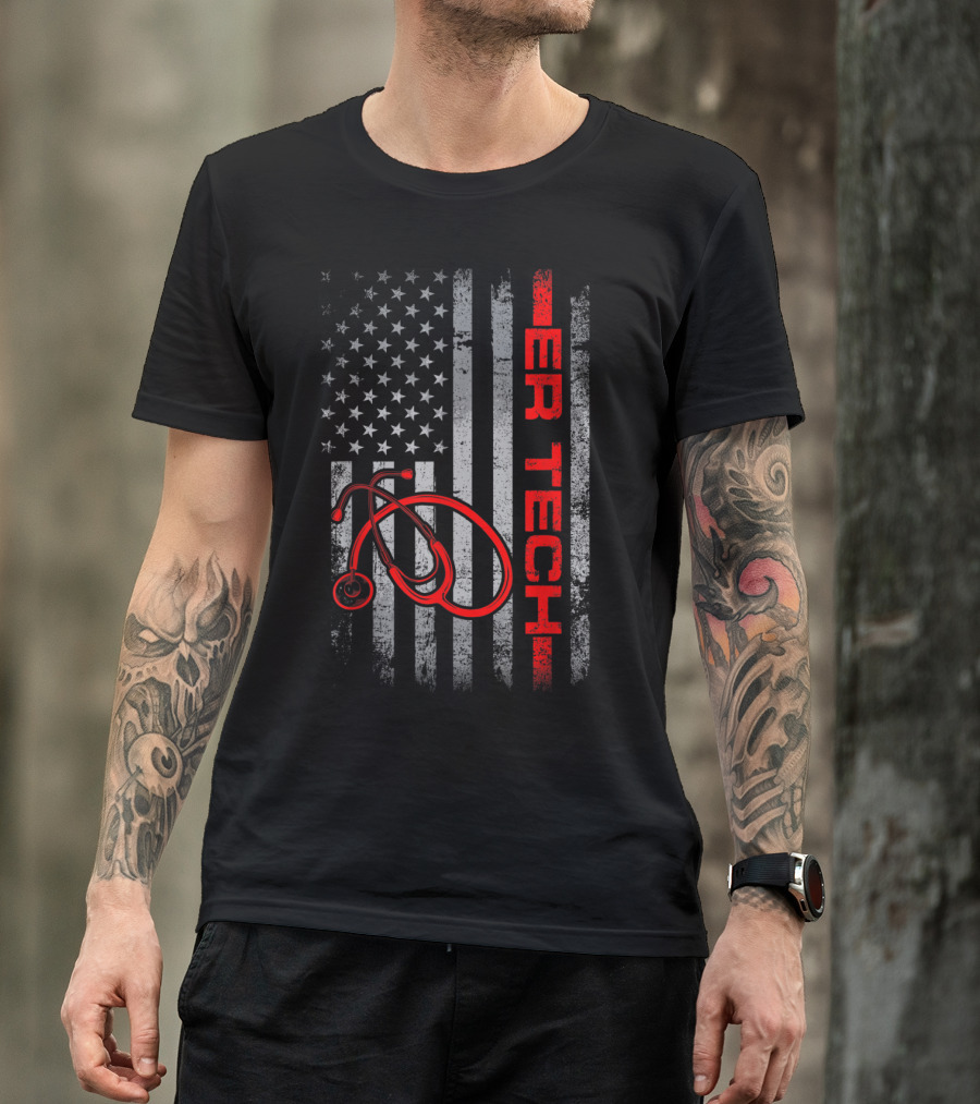 Patriotic American Flag ER Tech Stethoscope T-Shirt