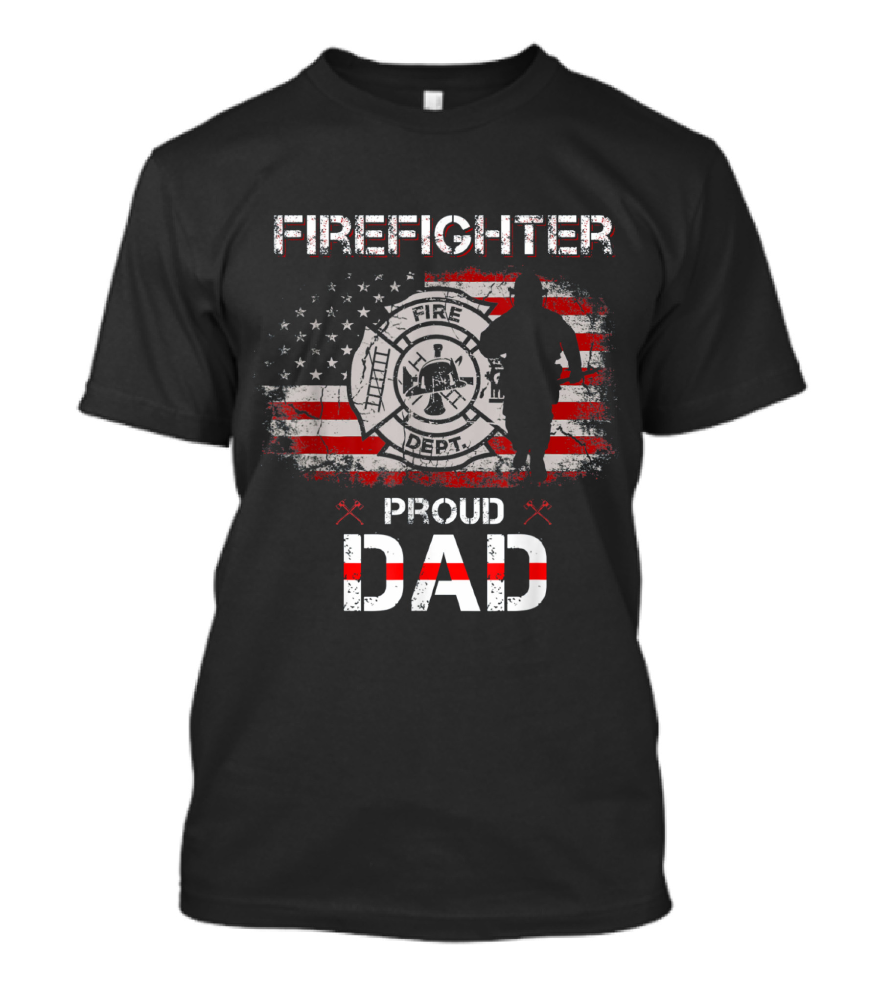 Firefighter Proud Dad American Flag Fire Dept T-Shirt