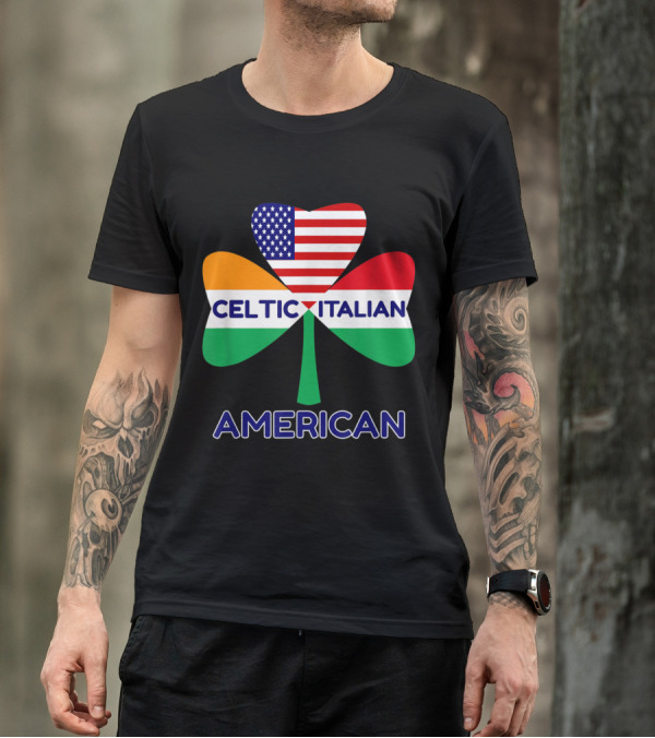 Celtic Italian American Flag Shamrock Heart T-Shirt