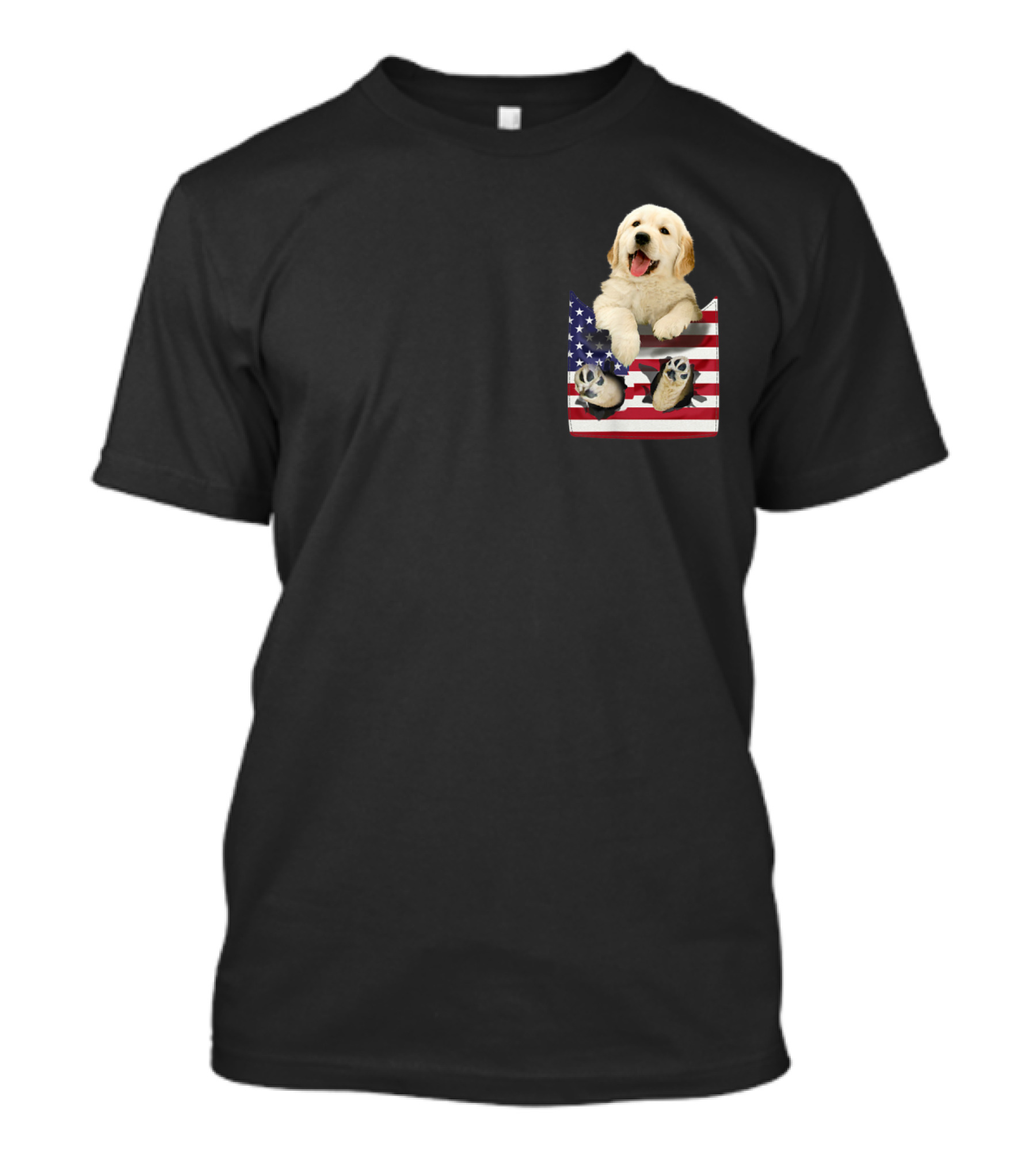 Golden Retriever Dog In American Flag Pocket T-Shirt