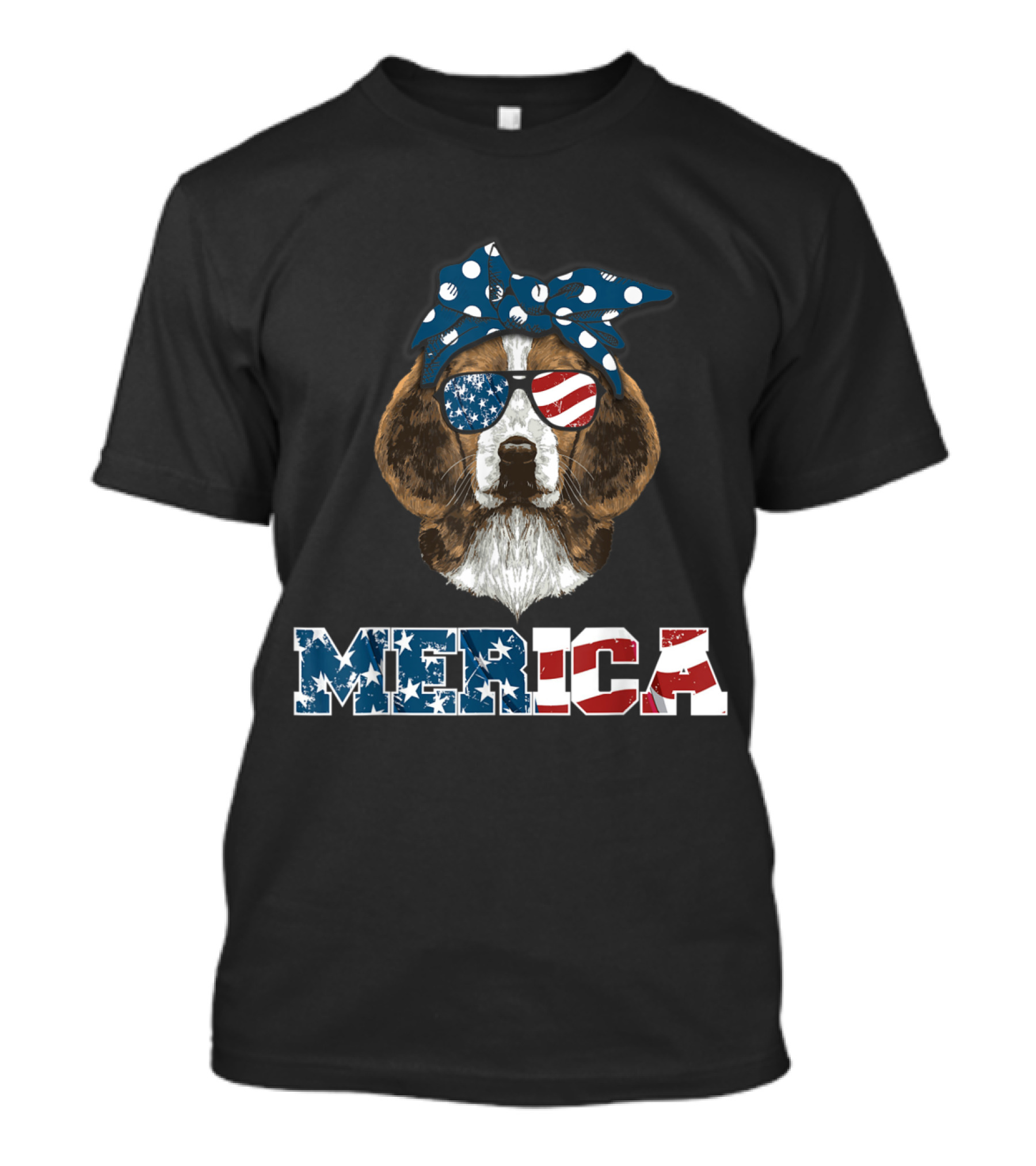 Merica Stars And Stripes Beagle With Patriotic Bow And Sunglasses T-Shirt