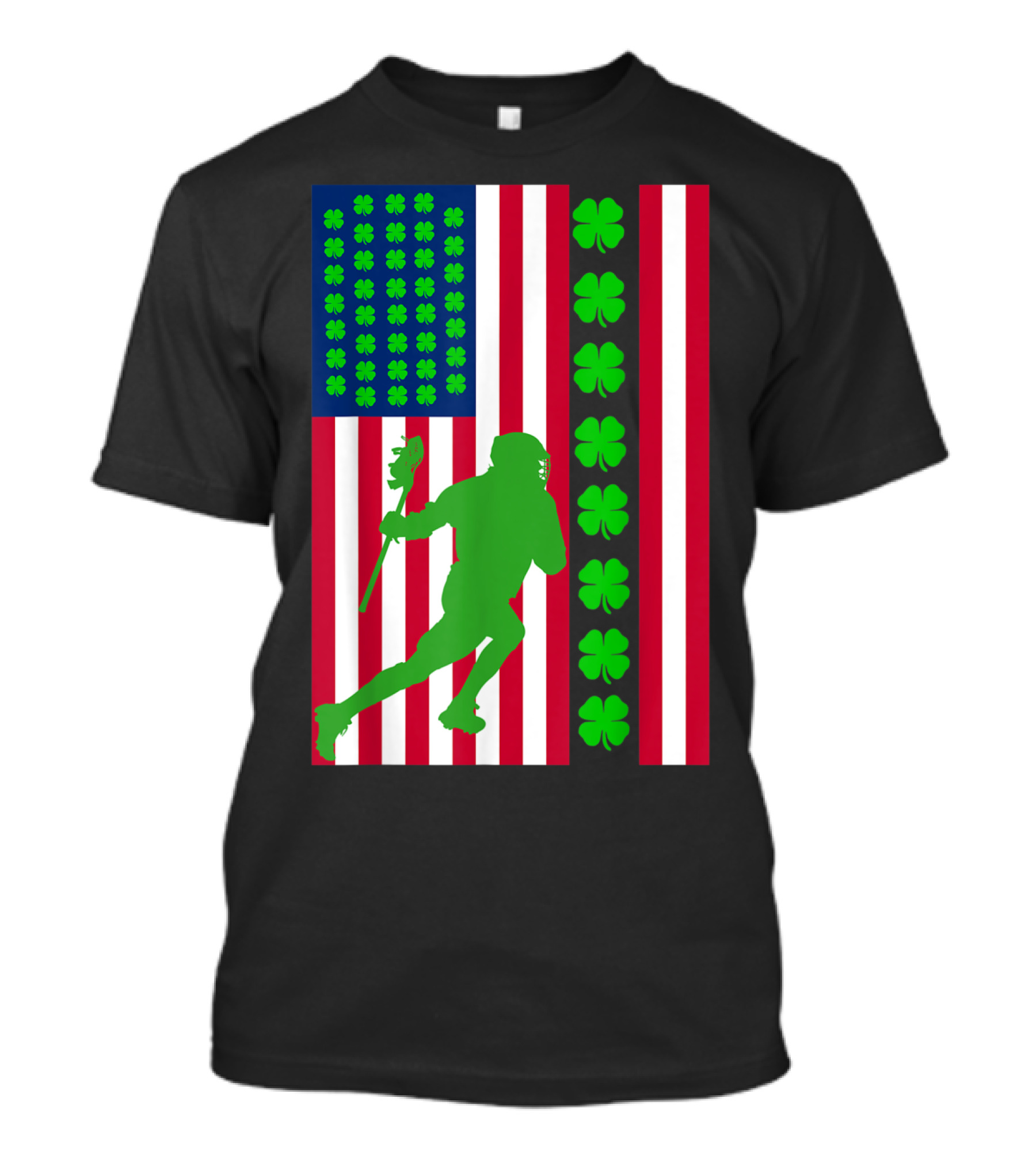 Irish Lacrosse American Flag Shamrock Pattern With Green Player T-Shirt