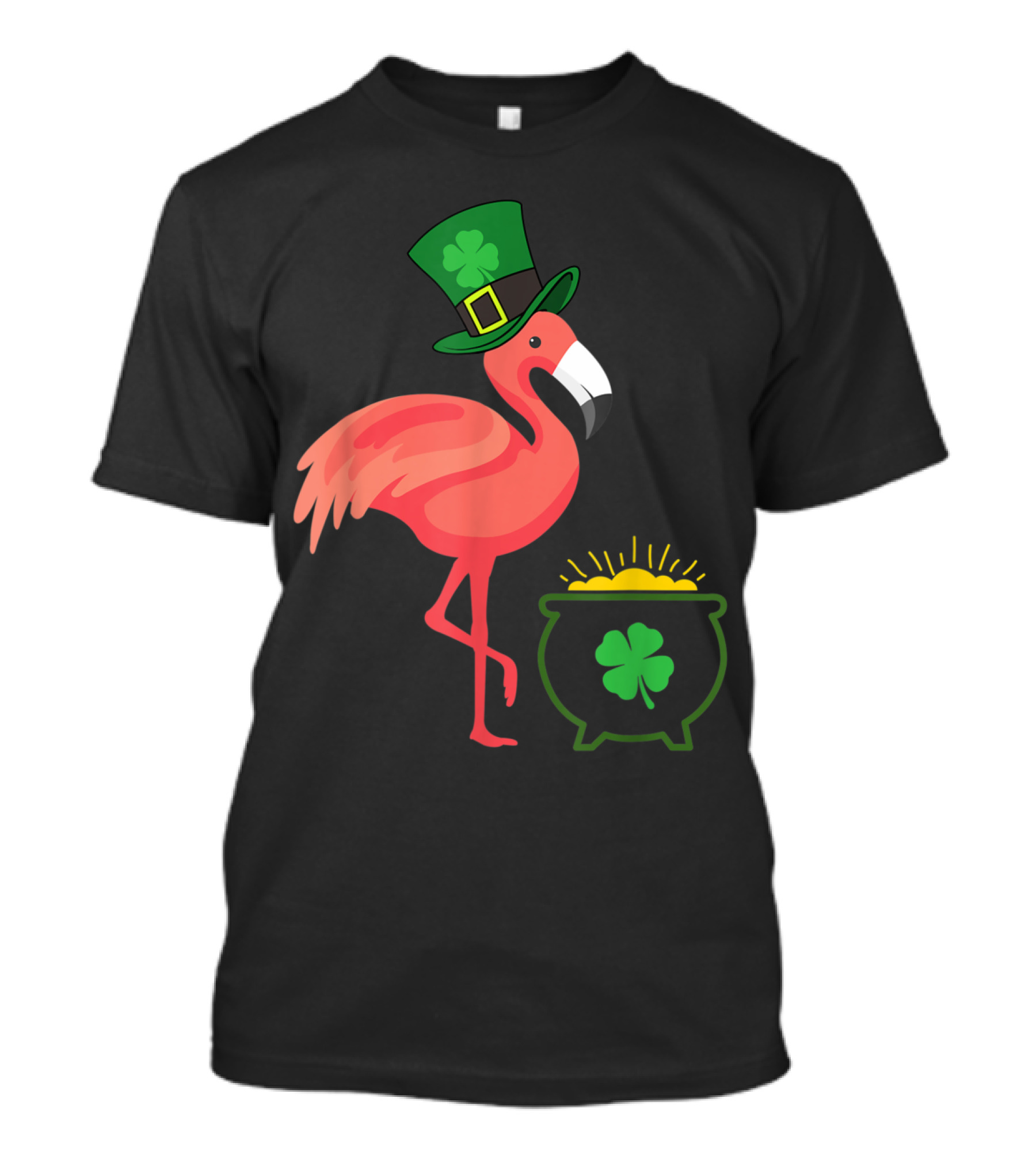 Leprechaun Flamingo With Shamrock Hat And Pot Of Gold For St. Patrick's Day T-Shirt