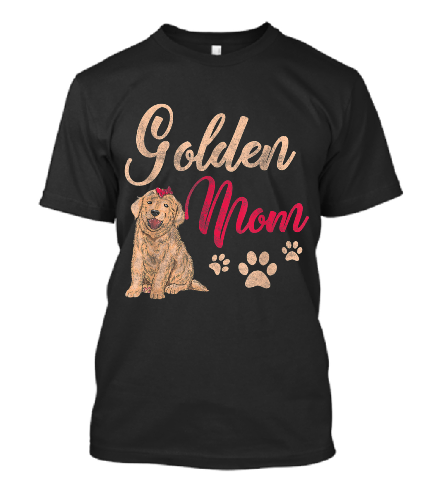 Golden Retriever Mom With Paw Prints And Puppy T-Shirt