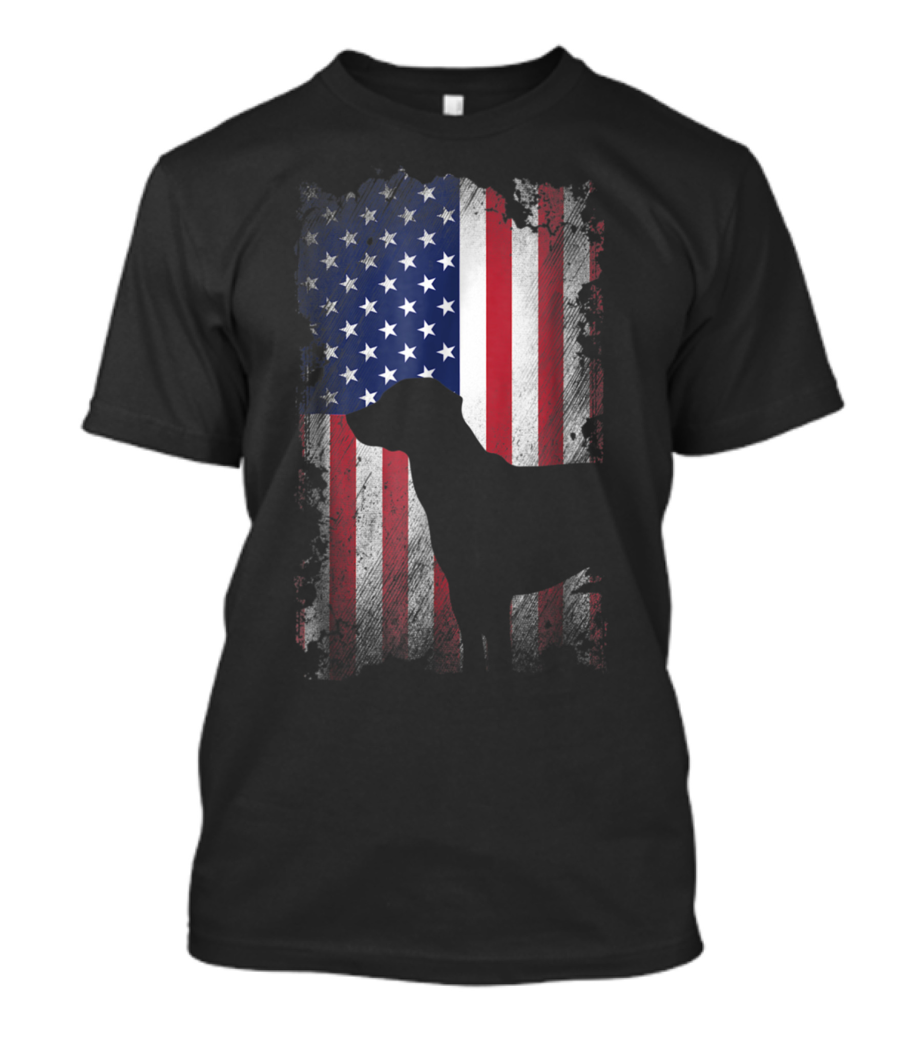 Black Lab Silhouette With American Flag USA Patriotic Background T-Shirt