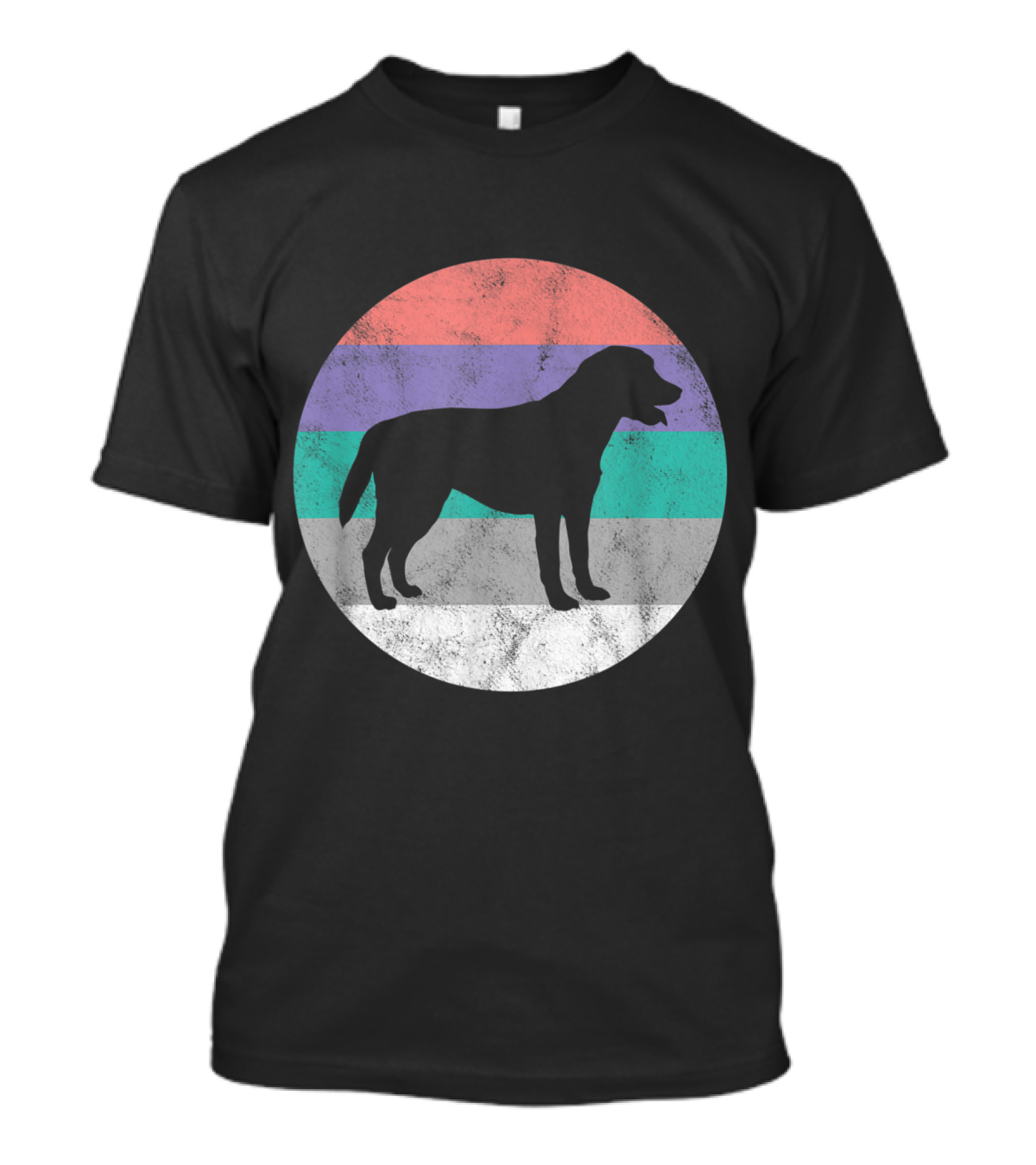 Black Lab Chocolate Lab Retriever Silhouette With Colorful Vintage Stripes T-Shirt