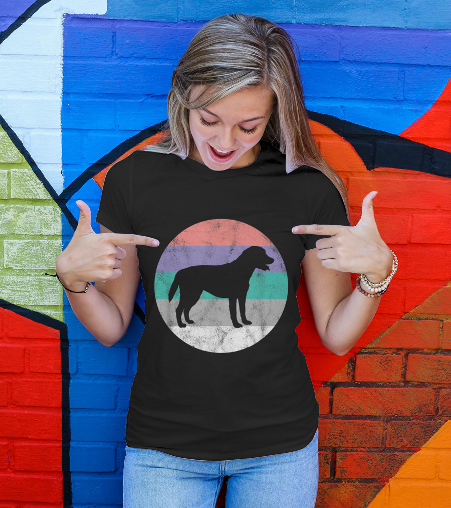 Black Lab Chocolate Lab Retriever Silhouette With Colorful Vintage Stripes T-Shirt