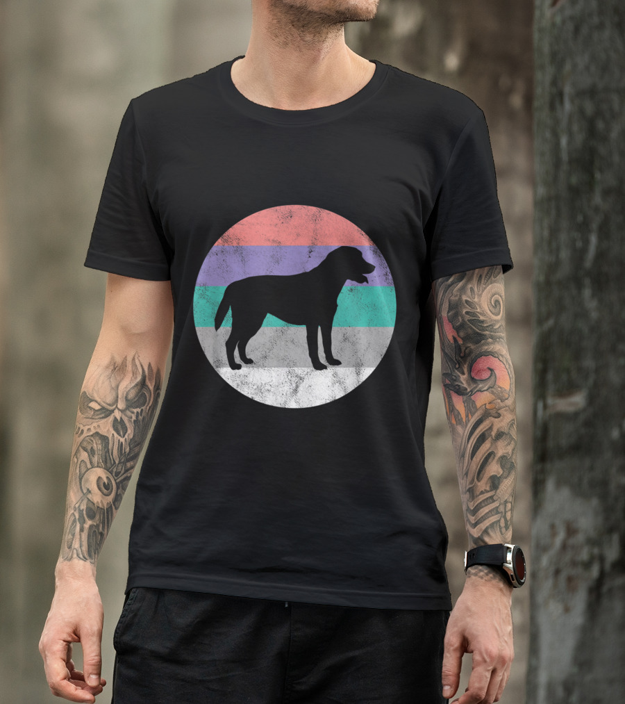 Black Lab Chocolate Lab Retriever Silhouette With Colorful Vintage Stripes T-Shirt