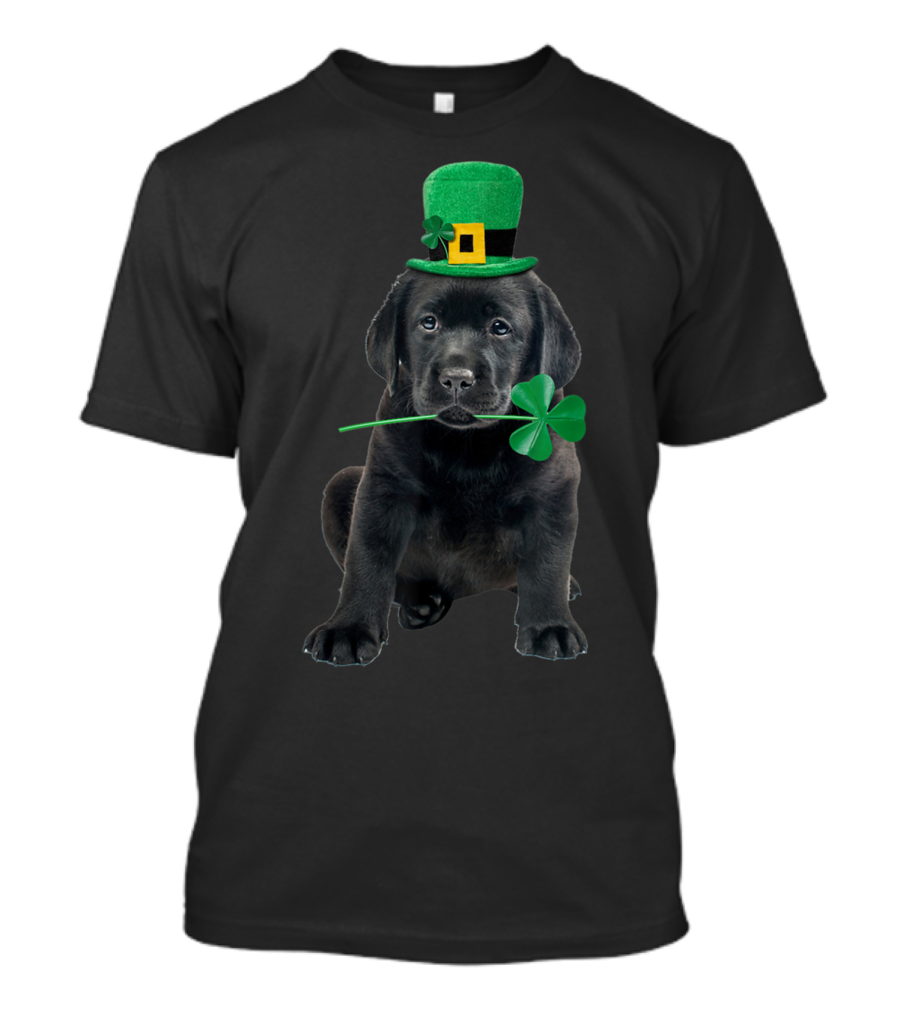 Black Lab Puppy With Shamrock And Leprechaun Hat T-Shirt