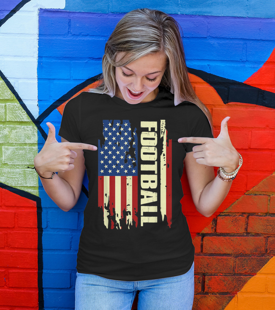 American Flag Grunge Football Patriotic T-Shirt