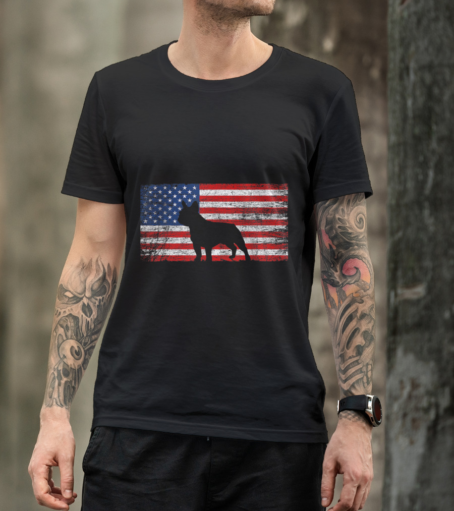 French Bulldog Silhouette American Flag T-Shirt