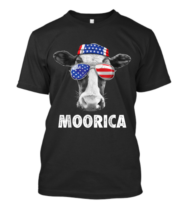 Cow With American Flag Sunglasses And Hat Moorica 4th Of July T-Shirt