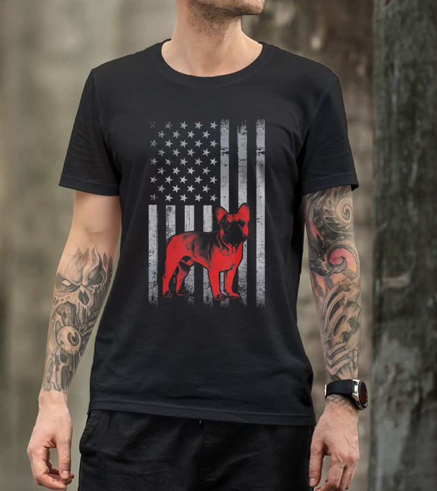 French Bulldog With American Flag Patriotic T-Shirt