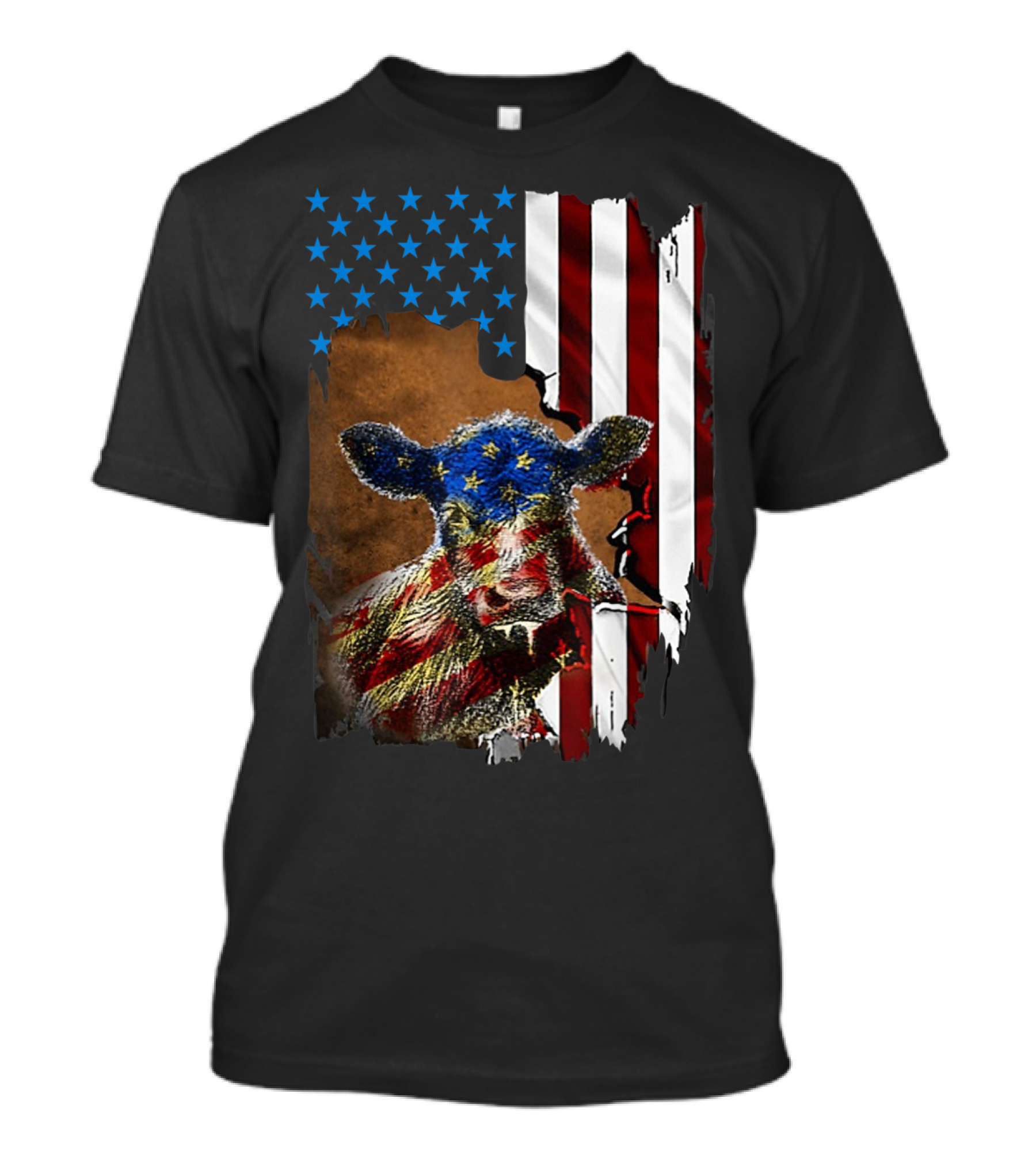 Patriotic Cow With American Flag Design For 4th Of July T-Shirt