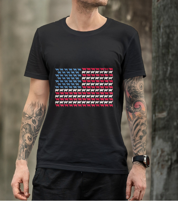 Cow Patterned American Flag Heifer Design For US 4th Of July T-Shirt