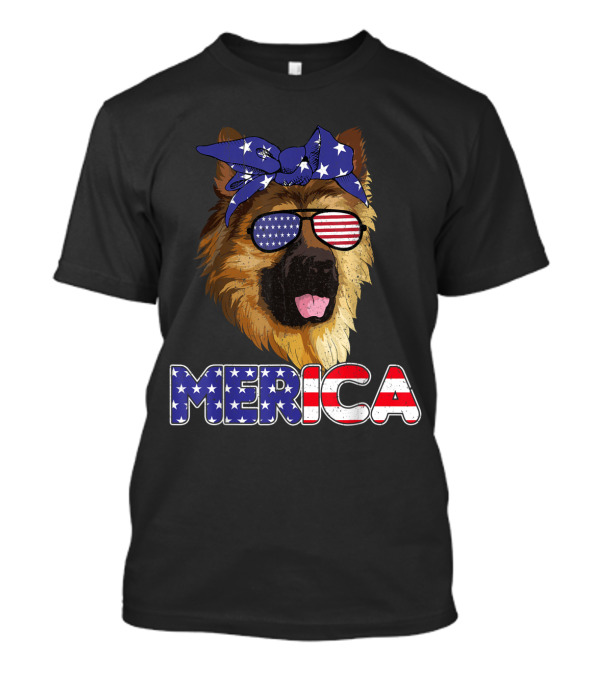 Merica German Shepherd Wearing American Flag Glasses And Bandana For 4th Of July T-Shirt