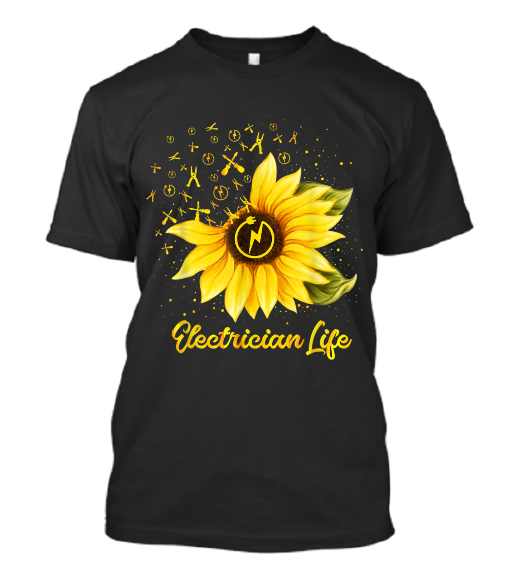 Electrician Life Sunflower With Voltage Symbols And Bright Yellow T-Shirt