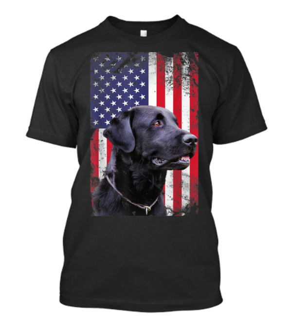 Black Labrador Dog With USA Vintage American Flag Background T-Shirt