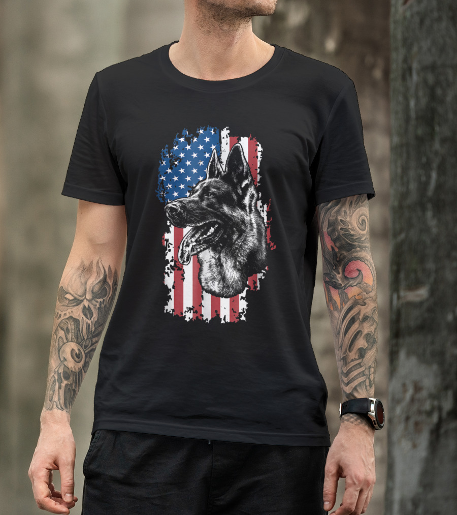 Patriotic American Flag K9 Police Dog German Shepherd T-Shirt