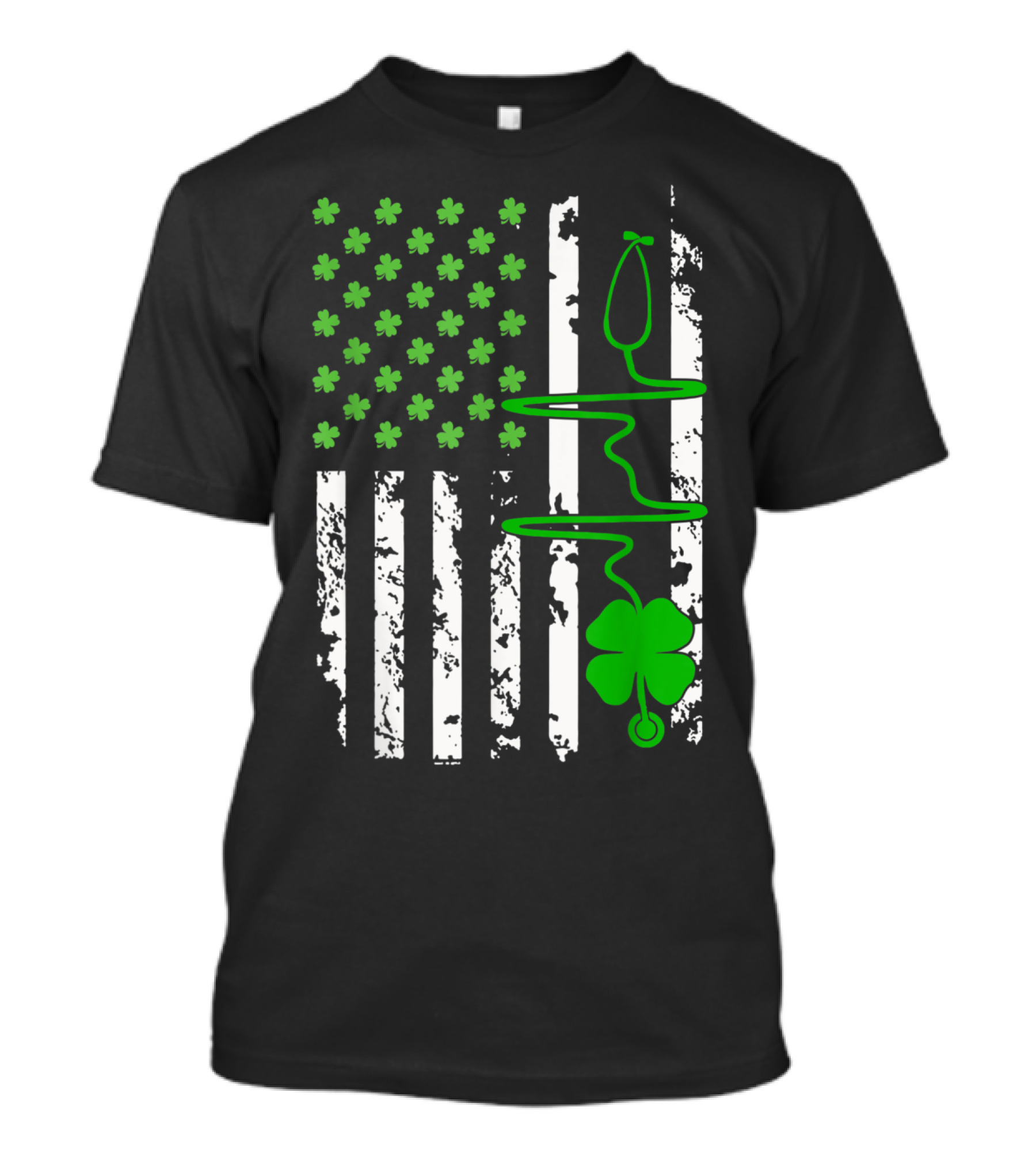 St Patrick's Day Irish Nurse Shamrock Flag With Stethoscope T-Shirt