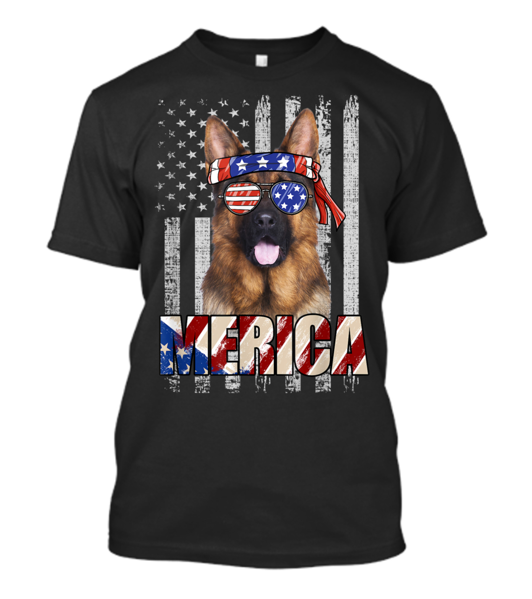 Merica German Shepherd With American Flag Bandana And Sunglasses T-Shirt
